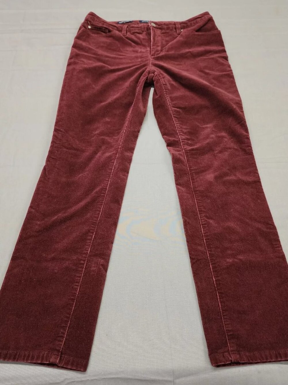 Charter Club Lexington Straight Corduroy Pants Women's 10 Burgundy Stretch